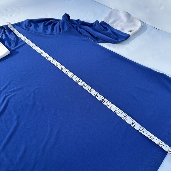 Susan Graver Liquid Knit Top Size L Blue Off White Contrast Cuff Flowy Stretch - Picture 11 of 13